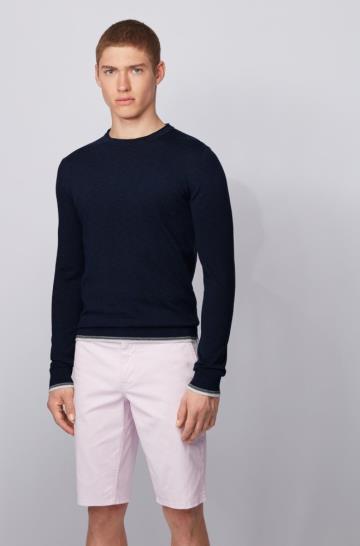 Sweter BOSS Melange Cotton Ciemny Niebieskie Męskie (Pl03143)